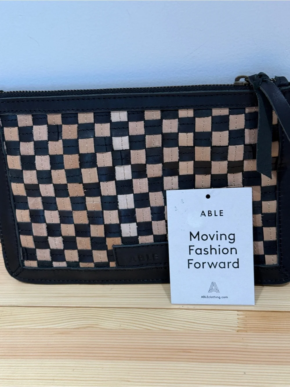 ABLE Nesmia Basketweave Leather Clutch in Black / Tan – NWT